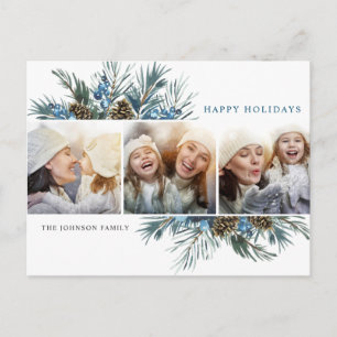 Elegant Christmas Pine Cones 3 Photo Greeting Postcard