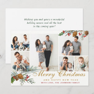 Elegant Christmas Pine Cones 6 Photo Greeting Holiday Card