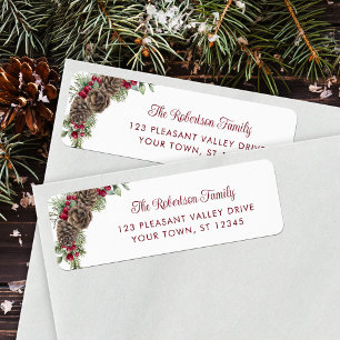 Elegant Christmas Pine Cones Script Return Address