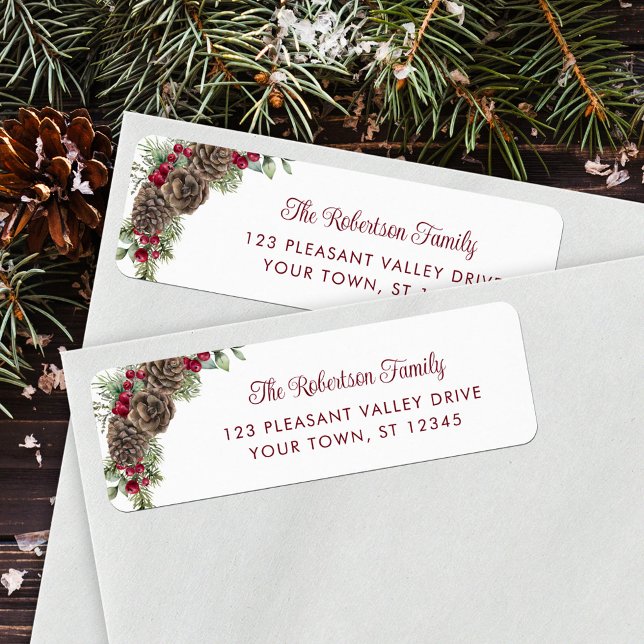 Elegant Christmas Pine Cones Script Return Address (Creator Uploaded)