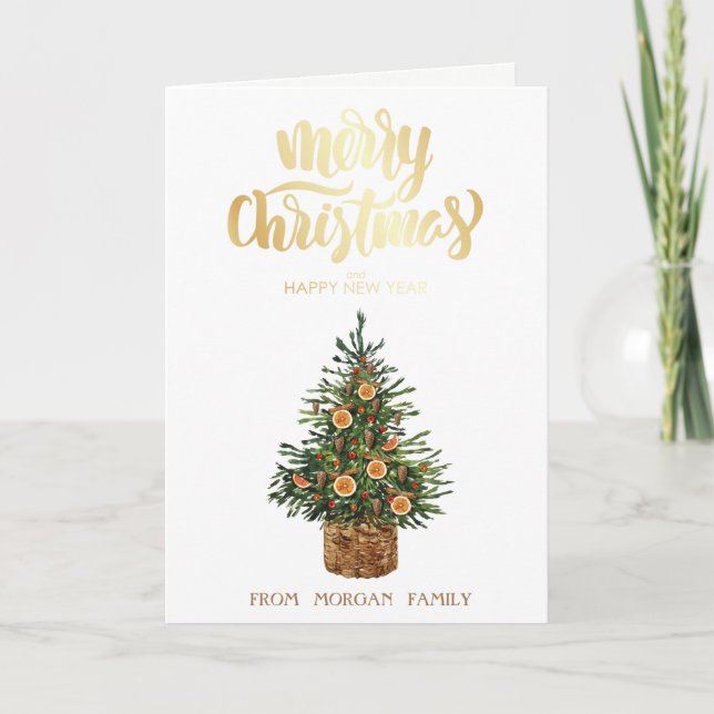 Elegant Christmas Pine Tree Orange Holiday Card (Front)