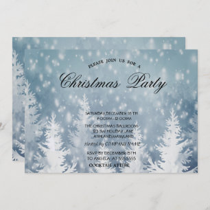 Elegant Christmas Pine Tree, Snow Christmas Party Invitation