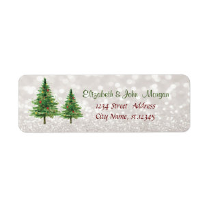 Elegant,Christmas Pine Trees ,Glittery Bokeh