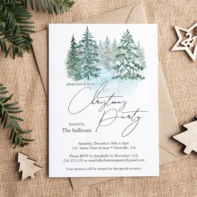 Elegant Christmas Pines Holiday Party Invitation (Creator Uploaded)