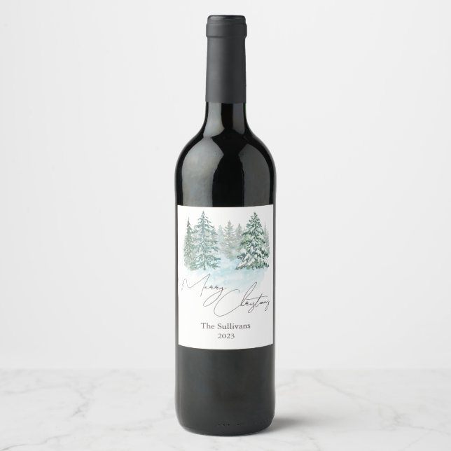 Elegant Christmas Pines Holiday Party  Wine Label (Front)