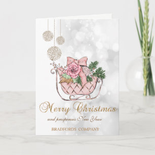Elegant Christmas Pink Sleigh,Bokeh Company  Holiday Card