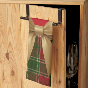 Elegant Christmas Plaid Collection with Gold Bow Kitchen Towel