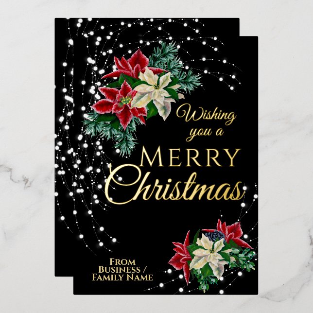 Elegant Christmas Poinsettia Floral Flower  Foil Holiday Card (Front/Back)
