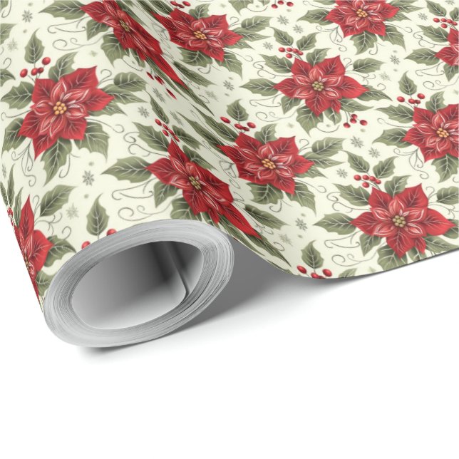 Elegant Christmas Poinsettia Floral Gift Wrapping Wrapping Paper (Roll Corner)