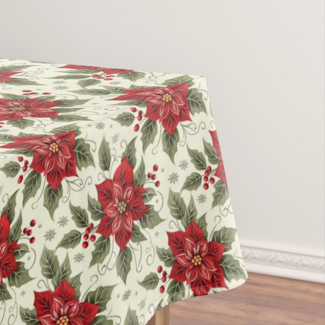 Elegant Christmas Poinsettia Floral Tablecloth  (In Situ)