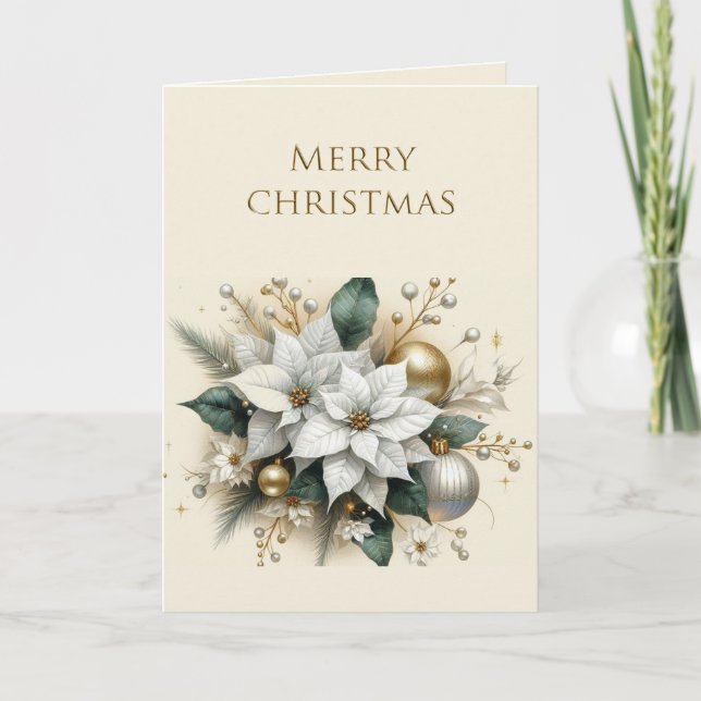 Elegant Christmas Poinsettia Flower Holiday  Card (Front)