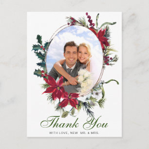 Elegant Christmas Poinsettia Frame Photo Thank You Postcard