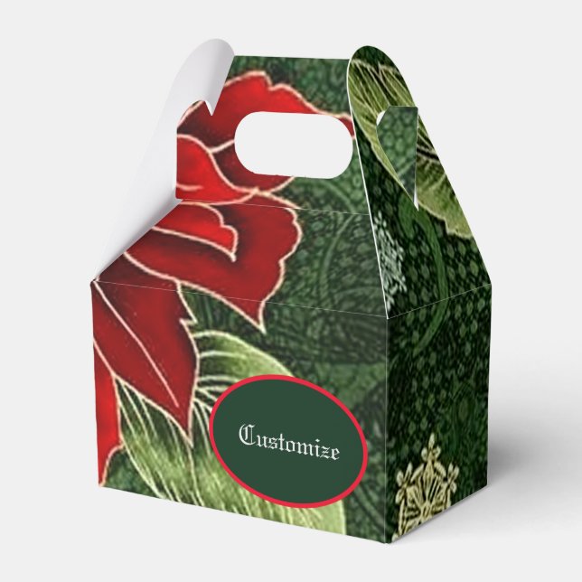 Elegant Christmas Poinsettia Gable Favor Box (Front Side)