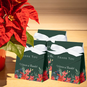 Elegant Christmas Poinsettia Green Floral Wedding Favor Box