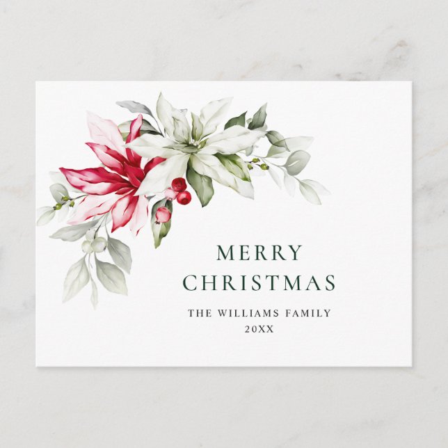 Elegant Christmas Poinsettia Holiday Greeting Postcard (Front)