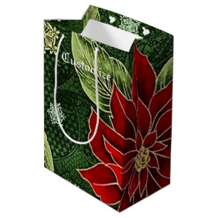 Elegant Christmas Poinsettia Medium Gift Bag
