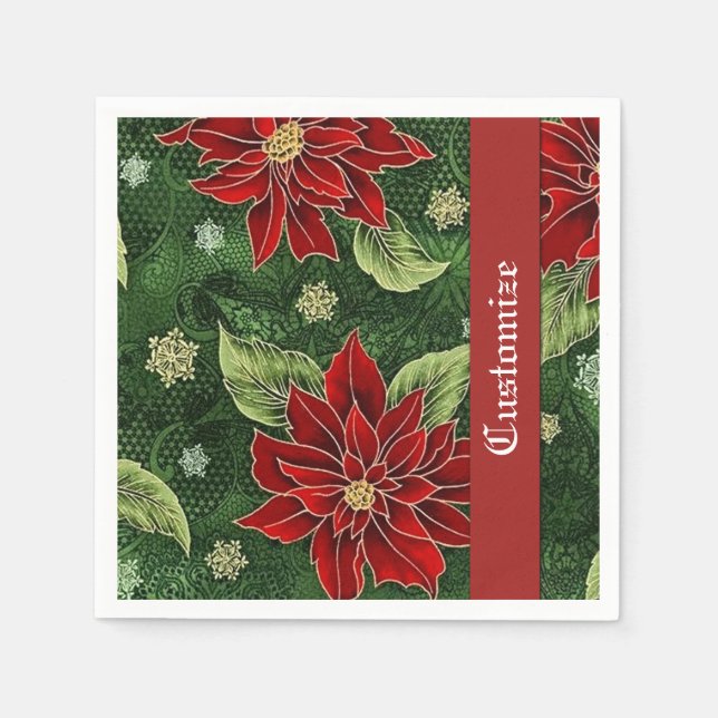 Elegant Christmas Poinsettia Napkins (Front)