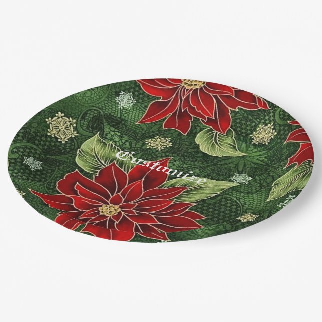 Elegant Christmas Poinsettia Paper Plates (Angled)