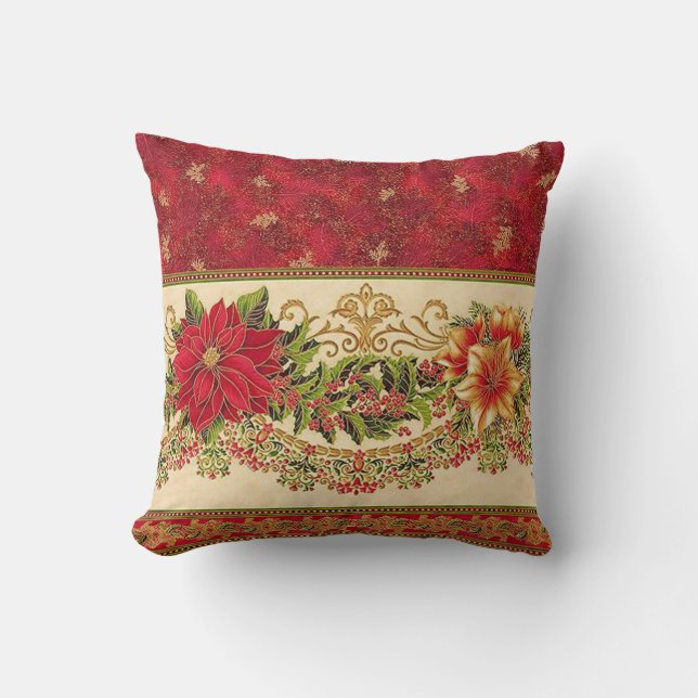 Elegant Christmas Poinsettia Pillow! Throw Pillow (Front)