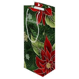 Elegant Christmas Poinsettia Wine Gift Bag