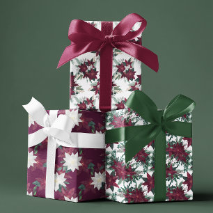 Elegant Christmas Purple Poinsettia Floral Pattern Wrapping Paper Sheet