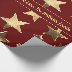 Elegant Christmas Red and Gold Stars Pattern Wrapping Paper