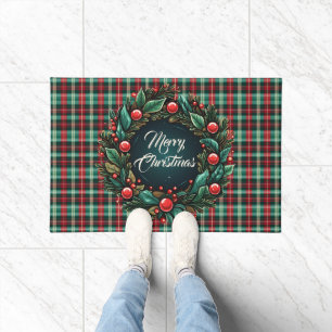 Elegant Christmas Red and Green Plaid Doormat