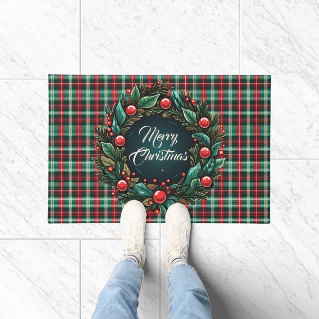 Elegant Christmas Red and Green Plaid  Doormat (Indoor)