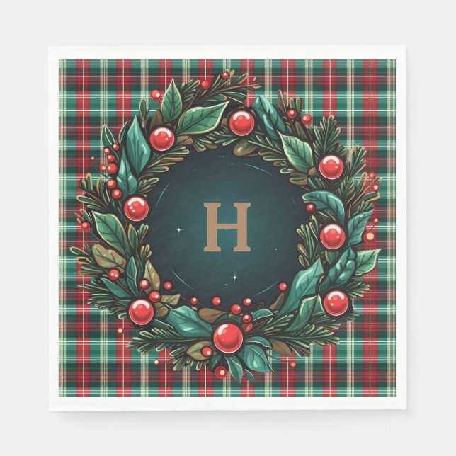 Elegant Christmas Red and Green Plaid  Napkin (Front)
