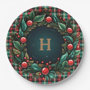 Elegant Christmas Red and Green Plaid  Paper Plate