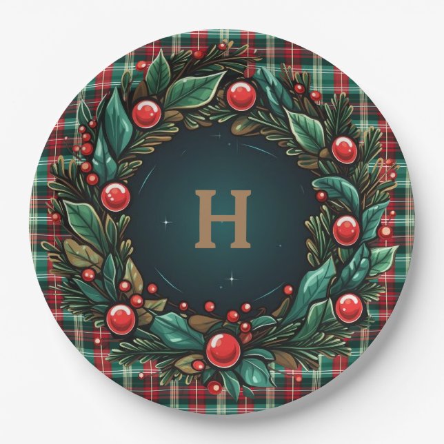 Elegant Christmas Red and Green Plaid  Paper Plate (Front)