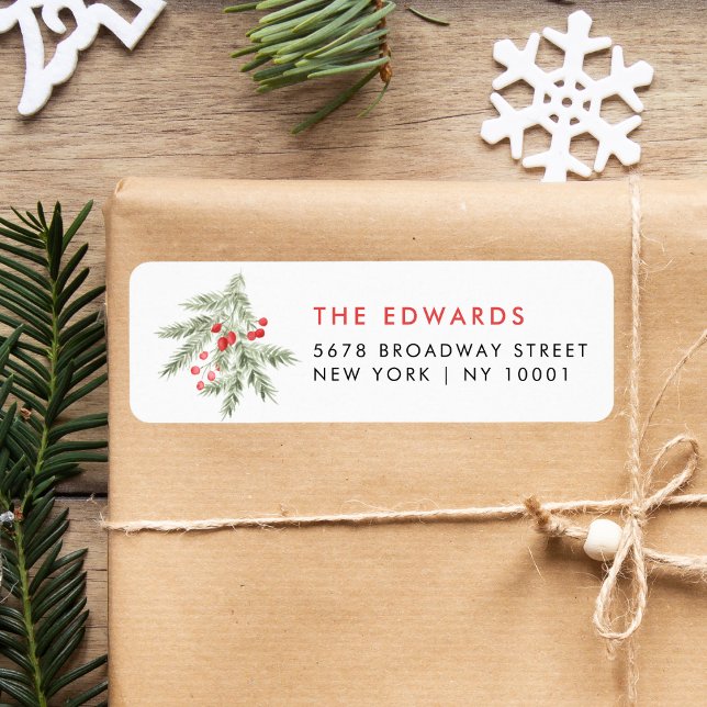 Elegant Christmas red Berries Return Address (Créateur téléchargé)