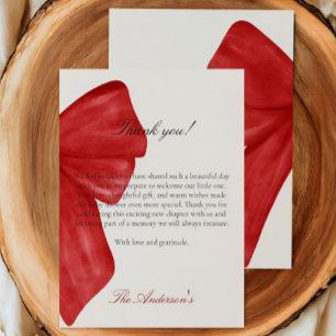Elegant Christmas Red Bow Baby Shower Gratitude Thank You Card