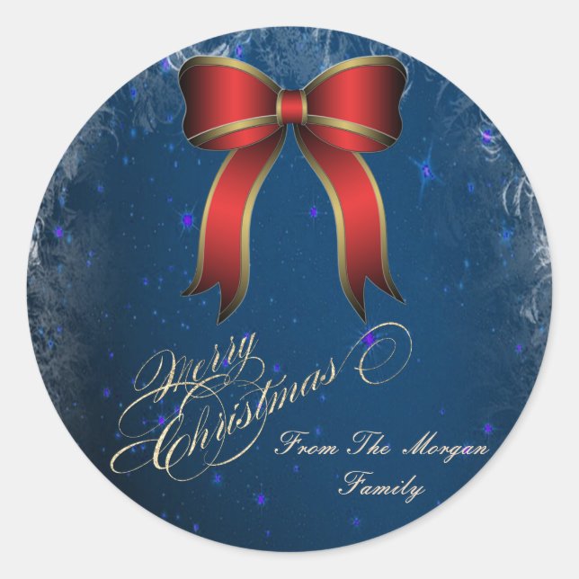 Elegant Christmas Red Bow Classic Round Sticker (Front)