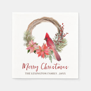 Elegant Christmas Red Cardinal Bird Monogram Napkin