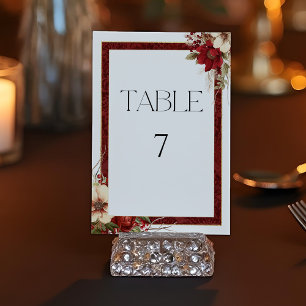 Elegant Christmas Red Damask Floral Table Number
