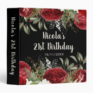 Elegant Christmas Red Flowers Birthday Party Binder