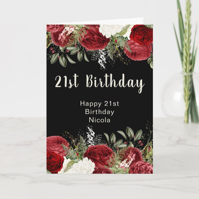 Elegant Christmas Red Flowers Birthday Party  Card (Front)