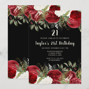 Elegant Christmas Red Flowers Birthday Party Invitation