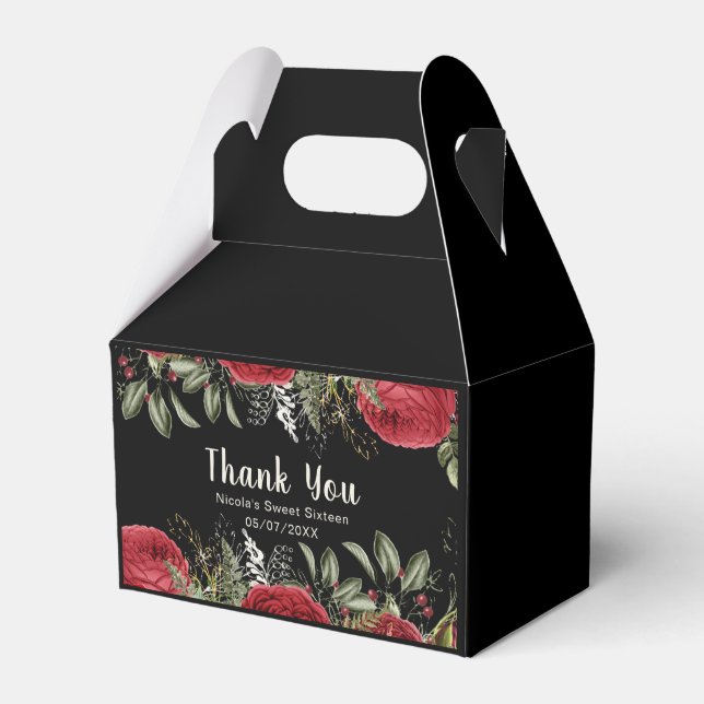 Elegant Christmas Red Flowers Sweet Sixteen Favor Box (Front Side)