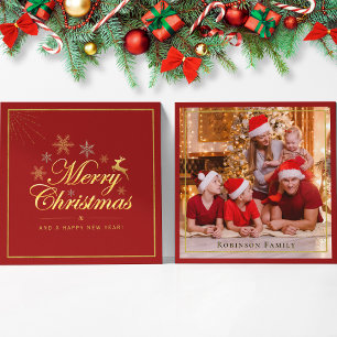 Elegant Christmas Red Gold Double Sided Photo Card