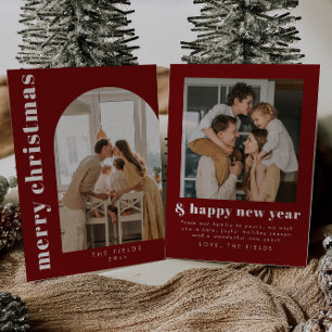 Elegant Christmas Red Photo Family Holiday Card
