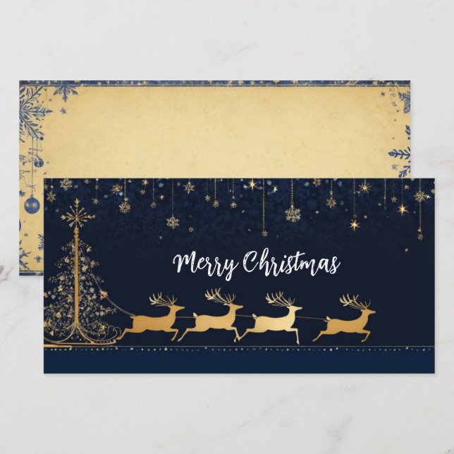 Elegant Christmas Reindeer and Sleigh Card (Front/Back)