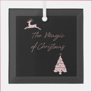 Elegant Christmas Reindeer and Tree Glass Ornament