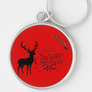 Elegant Christmas Reindeer Art with Holiday Wishes Keychain