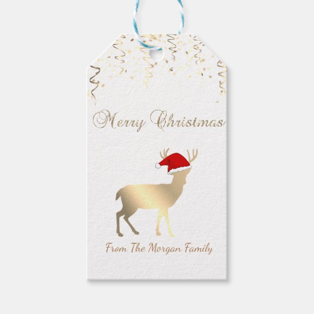 Elegant,Christmas Reindeer, Confetti Gift Tags (Front)