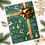 Elegant Christmas Reindeer Custom Name Green Gold Wrapping Paper<br><div class="desc">Make your Christmas gifts extra special with this elegant Art Deco style wrapping paper, personalized with the recipient's name, your family name or year. This seamless pattern features leaping reindeer, festive trees and stars in a colour palette of green, white and faux gold. Custom gift wrap is a great way...</div>