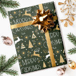 Elegant Christmas Reindeer Editable Dark Green Wrapping Paper<br><div class="desc">Make your Christmas gifts extra special with this elegant Art Deco style wrapping paper, personalized with the recipient's name, family name or year. This seamless pattern features leaping reindeer, festive trees and stars in a colour palette of very dark green, white and a gold coloured texture. Custom gift wrap is...</div>