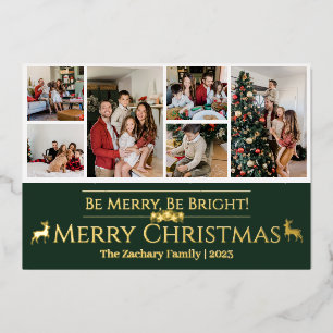 Elegant Christmas Reindeer Family Photo Collage Foil Holiday Card