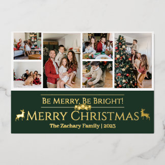 Elegant Christmas Reindeer Family Photo Collage Foil Holiday Card